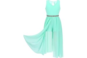 TiaoBug Mädchen Festlich Kleider Hochzeits Blumenmädchenkleid Brautjungfernkleid mit Strass Gürtel Maxi Chiffon Rock mit Schlitz Shorts