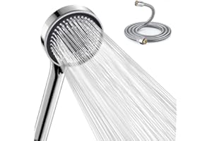 XIXITAIHAO Hochdruck Duschkopf mit Schlauch 2m, wassersparender Handbrause mit 5 Strahlarten (Relaxation Version), Duschbrause mit Antikalk-Funktion, runde Duschbrause (120 mm), Chrom