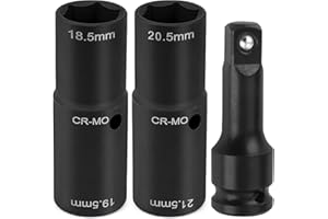 ELNLE Radmuttern Nuss 19,5 18,5 20,5 21,5 mm Doppelkopf Radmutternschlüssel Für Ford Nuss, 1/2" Chrom-Molybdän-Stahl Felgen-Kraft-Stecknuss-Satz Kompatibel mit Ford Land Rover