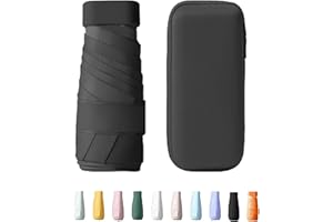 Yanrunce Ombrello Portatile Antivento e UV, Mini Ombrello Tascabile, Travel Ombrello Pieghevole per Borsa con Custodia, Mini Ombrello Pioggia UV Protezione Sole, 6 costole ombrello portatile