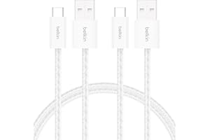Belkin Paquete de 2 Cables Trenzados USB-A a USB-C de 1,5 m (15 W), carga rápida, cables de alimentación flexibles USB tipo C para iPhone 17 y 16, Galaxy S25, Pixel 10, iPad Pro y otros, Blanco