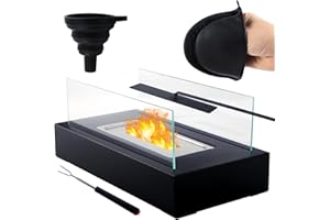 ABXMAS Bioethanol Tischkamin with Sicherheitsglas, Tragbarer Bio Ethanol Kamin Tisch Feuerstelle Balkon Tisch Deko, Tischfeuer Set für Indoor und Outdoor
