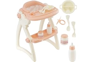 BiBi Doll Baby Doll High Chair with Feeding Set - Peach & Cream Nursery Furniture Toy with Plate, Bottle & Cutlery - Role Play Baby Doll Accessories for Girls & Boys Aged 3+