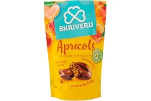 SKRIVERU Skrīveru Apricots in 55% Dark Chocolate 110g – Whole Dried Apricots Covered in Belgian Cocoa, Natural Source of Vitamin A, No Artificial Additives, Fully Recyclable Packaging