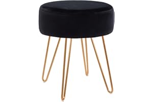 Duhome Sgabello Rotondo in Tessuto Velluto poggiapiedi Imbottitura Piedini in Metallo Selezione Colore 9111, Colore:Nero, Materiale:Velluto