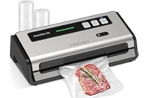 FRESKO Automatic Vacuum Sealer Machine, 140 Watt Food Vacuum Sealer with Double Heat Seal, Built-in Cutter & Bag Storage, Professional Vacuum Pack Machine for Sous Vide, Includes 2 Rolls Bags(V6)