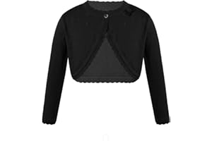 Mufeng Cardigan Tricot Enfant Fille Princesse Boléro Manches Longues Bowknot Chandail Doux Haut de Danse Slim Fit Vêtements de Soirée Fête Cérémonie Mariage 9 Mois-12 Ans