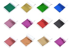 burkfeeg 240 Multicolore Feuille Dor, Feuille Dorée Multicolore, Feuilles Imitation 12 Couleurs 9x9cm pour la Dorure Projet Artistique Décoration Artisanale Ongles Nail Art Feuille D'or