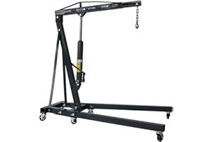 NAIMP 2 Tone Folding Engine Crane Black, Professional Hydraulic 2 Ton Engine Hoist Lift Jack on Wheels with Casters and Foldable Frame, 2000kg Engine Stand Lifting Tools 0-72inch Lift Range