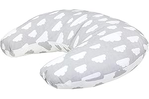 TupTam Baby Stillkissen Klein mit Baumwoll-Bezug, Farbe: Wolken Grau/Weiß