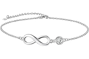 Suplight 925 Stelring Silver Infinity Birthstone Anklet, Dainty Foot Chain Crytal Anklet Bracelets for Women Girls (with Gift Box)