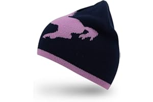 AnJuHoPa Bonnet tricoté pour Fille Douce avec Motif Cheval ou Strass étoile Rose Marine Couleur contrastée pour la Taille de la tête 45 cm-54 cm Filles