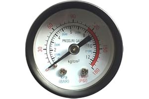 jojobasec 0~180PSI 0-12Bar Utility Air Pressure Gauge Fitting Connection for Air Compressor Water Oil Diameter 4.2cm