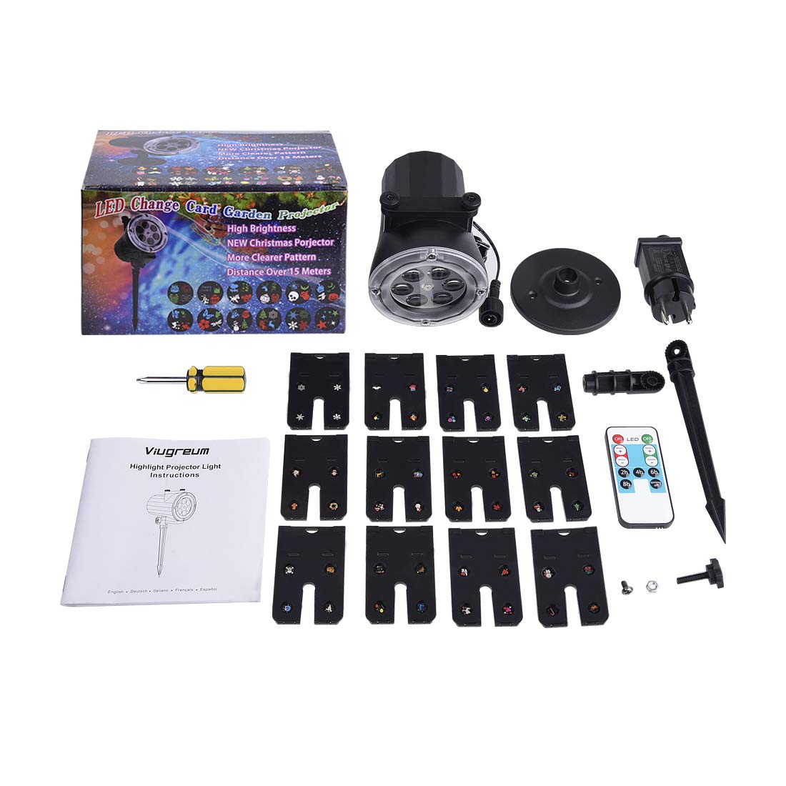 Holiday-Projector-Viugreum-LED-Christmas-Lights-2018-Latest-Super-Bright-12-Slides-LED-Landscape-Lights-con-proyector-de-control-remoto-Show-de-luces-para-Halloween-Christmas-Holiday-Party