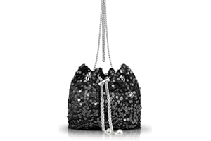 AfitLulu Sequin Women's Clutch Bag Cross Body Bag Stylish Shoulder Bag Handbags for Women, Glitter Women Crossbody Bag Small Bucket Bag with Detachable Chain for Dates Parties Banquet (Black)