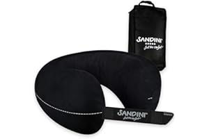 SANDINI TravelFix Regular Size – Mikrofaser – Premium Reisekissen Made in EU/Nackenkissen mit ergonomischer Stützfunktion – Gratis Transporttasche mit Befestigungs-Clip