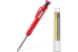 Hiboom Solid Construction Carpenter Pencil Set with 7 Built-In Sharpener Refills, Deep Hole Mechanical Pencil Marker for Father's Day (Red)