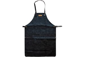 Le Bouscatier Tablier cuisine en cuir pour Barbecue, Plancha, brasero, Grillades - Réglable Résistant et léger - Idéal Cuisine Extérieure et Intérieure - Protection Torse et Cuisses