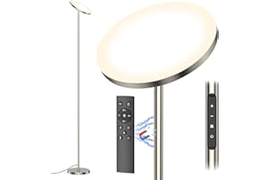 AMDELNE Lampadaire sur Pied LED, 3330LM 30W Lampadaire LED Dimmable avec 6 Modes de Scène, 3000K-6000K Floor Lamp Moderne avec Télécommande, Lampadaires Argent Haut 175cm pour Salon, Chambre, Bureau, Hôtel