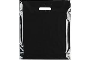 COMPLETESHOPFITTINGS 100x PLAIN BLACK 15"X18"+3(38.1cm x 45.72cm) PLASTIC CARRIER BAGs - Modern Printed Strong Gift shopping Bags