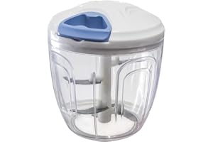 CERENE - Picadora Manual con Cuerda para todo tipo de alimentos de 900ml, Trituradora de alimentos, cortador de verdura de 5 cuchillas de acero inoxidable rápido y práctico, blanco/Azul (Azul)