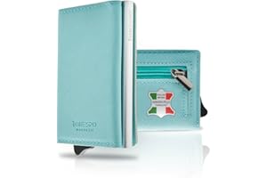 1ONESPO MAGNETIC Porta Carte di Credito Donna VERA PELLE - Portafoglio donna piccolo con Portamonete e Contanti -Porta tessere e documenti - Portacarte protezione RFID, Acqua Marina SAFFIANO