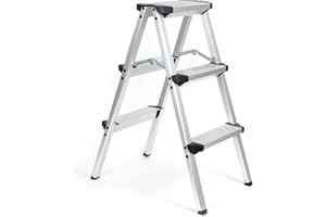 XPOtool Échelle Pliante en Aluminium 150kg Escabeau 2 Fois 3 marches antiglisse 73cm