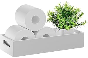 VITVITI Porta carta igienica in bambù, vassoio in bambù per il bagno con maniglia, cestino organizzatore per il serbatoio della toilette/banco cucina, naturale, bianco