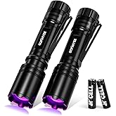 Gofimyee UV Torch Black Light Lamp, Pack of 2 Mini UV Lamp with Adjustable Focus, 395 nm Ultraviolet Lamp for Geocaching, Pet