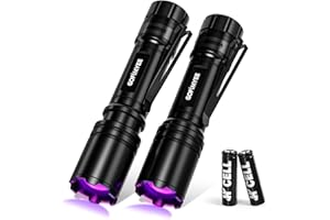 Gofimyee Linterna Ultravioleta 2 Unidades, Mini Linterna UV con Enfoque Ajustable, Linterna Luz Negra de 395 nm para Geocaching, Indetectores de Orina de Mascotas, Búsqueda de ámbar, etc