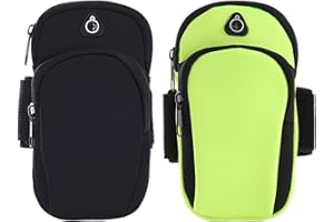 HTTDSLF 2 pezzi Fascia da Braccio con Borsa Auricolare, Portachiavi Tasca Porta Cellulare Fascia Braccio Running, Accessorio Palestra Corsa e Ciclismo, Telefono Fino 6,7" (Nero + verde)