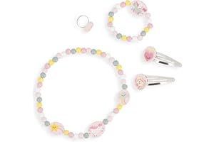 Janod Set di 5 unicorni-1 Collana, 1 Braccialetto, 1 Anello e 2 Fermagli-Gioielli in Legno e Metallo FSC-Accessori di Moda-da 3 anni-J08880, J08880