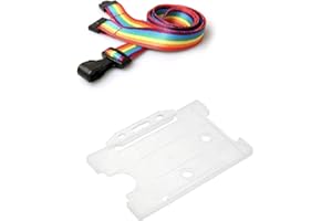 ID Card It ID Badge Card Pass Holder Clear Recyclable and Lanyard for Neck Strap with Plastic Clip and Safety Breakaway Feature for School, NHS Nurses, Pride, Office Accessories, Work (Rainbow)