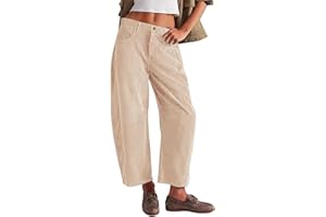 WINKEEY Pantaloni Velluto a Coste Donna 7/8 Pantaloni a Sigaretta Elastico Vita Alta Pantalone Elegante con Tasche