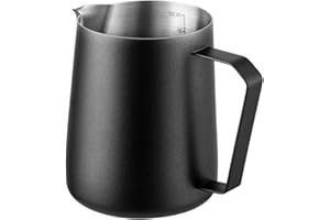 Wrobic Jarra de leche de acero inoxidable, 600 ml, para capuchino y latté, color negro