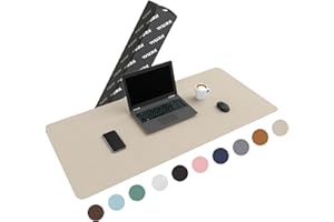 WURK - Grande sottomano antiscivolo da scrivania in pelle sintetica di poliuretano, con clip per cavi, tappetino per mouse XXL, 120 x 60 cm, beige