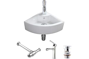 CROSS ZEBRA Wandmontiertes Eckwaschbecken mit Ablaufgarnitur, handgefertigtes Keramikwaschbecken, glänzend weiß, schlichtes Design, und zu reinigen, für Badezimmer, Garderobe