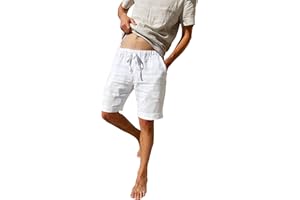 LVCBL Men's Summer Loose Casual Linen Shorts with Pockets Elasticated Waist
