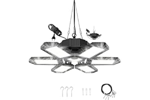 WOWSPEED LED Garage Lights, 185 W Linkable Workshop Lamp with Plug, 18500LM Super Bright Hanging Workshop Ceiling Light, 6500 K Workshop Light with 6 Adjustable Panels Garage Light for Carport