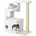 Feandrea WoodyWonders Cat Tree, 86 cm Modern Cat Tower with Cat Cave, 3 Perches, Scratching Post and Mat, Removable Washable Plush Cushions, Cloud White PCT070W01