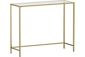 VASAGLE Console Table, Tempered Glass Table Top, Metal Frame, Heavy Duty, Adjustable Legs, for Living Room, Entryway, Hallway, Gold LGT26G