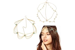 SJBAUTYO 2 pcs Catena per la Testa Stile Bohémien,Catena con Ciondolo in Cristallo,Catena a Fascia a Strati con Paillettes Dorate, da Sposa,Per Festival,Accessori Per Capelli Per Donne e Ragazze (oro)