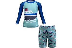 ADUYA Boys Swimming Costume Two Piece Swimsuit Set Rash Guard Trunks Swimwear Kids Swimming Pool Bathing Suit