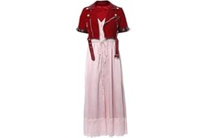 COSTHAT Aerith Gainsborough Cosplay Costume FF VII 7 Remark Halloween Red Jacket Dress for Women