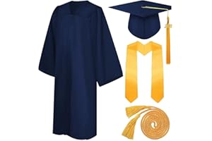 PW TOOLS Unisex Graduation Gown and Cap Set for Adults 2023 - Robe, Hat with Tassel, and Stole for Ceremony