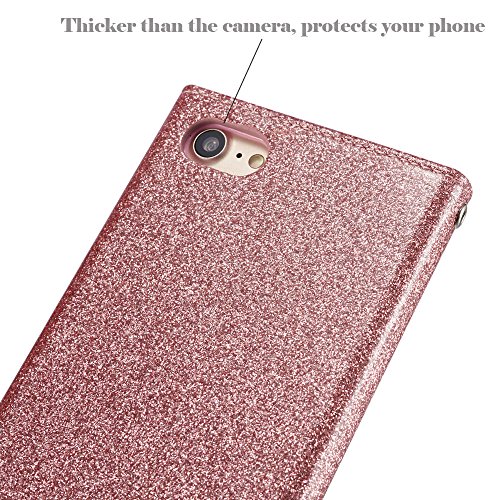 iPhone 6 Plus 6S Plus 5.5 inch Case,Luxury Bling Glitter [Rhinestone Magnetic Closure] Sparkle Diamond Crystal [Stylish Handbag] PU Leather Folio Inner Flip Wallet TPU Case with [Card Slots] Cover for Apple iPhone 6 Plus/6S Plus 5.5 inch - Rose Gold