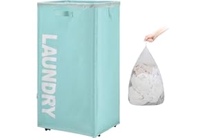 TOTANKI Grand panier à linge Pro 29" avec poignée et roulettes, panier à linge pliable, trieur et organisateur de linge pliable, grand panier de rangement (Bleu, Pro 29")