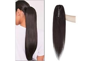 SEGO Coda Capelli Veri Neri Clip Pinza Cavallo Ponytail Extension Remy Human Hair Lisci 35cm Fascia Unica 105g - # Nero Naturale