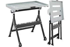 FANTASK Banco da lavoro mobile per saldatura, pieghevole, portata fino a 180 kg, banco da lavoro con ruote e ripiani per attrezzi, tavolo da lavoro con 4 altezze regolabili e angoli