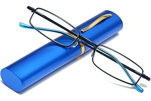 Hubeye Occhiale da lettura metallo Ultrasottile con la Cerniela a molla da Uomo e Donna Anti luce blu con la Custodia Clip Portatile 3.00